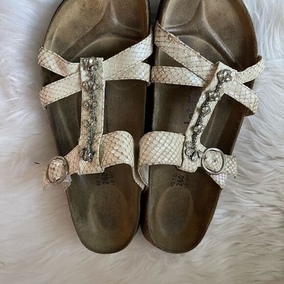 Bertula Birkenstock beige reptile prints sandals with rhinestones accents SZ40 - Picture 10 of 11